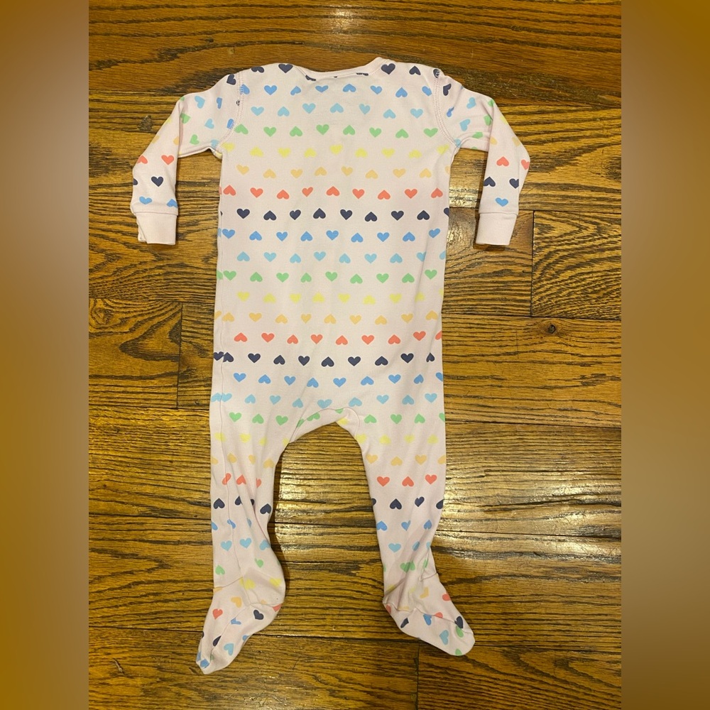 Primary Pink Heart Print Kids One Piece Footie - 6-9 mo - Picture 2 of 3
